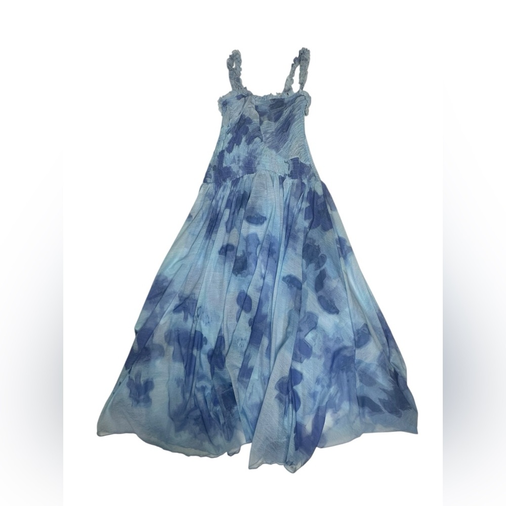 NEW Free People Tessa Smocked Mesh MIDI Dress in Baby Blue xs - Picture 6 of 12